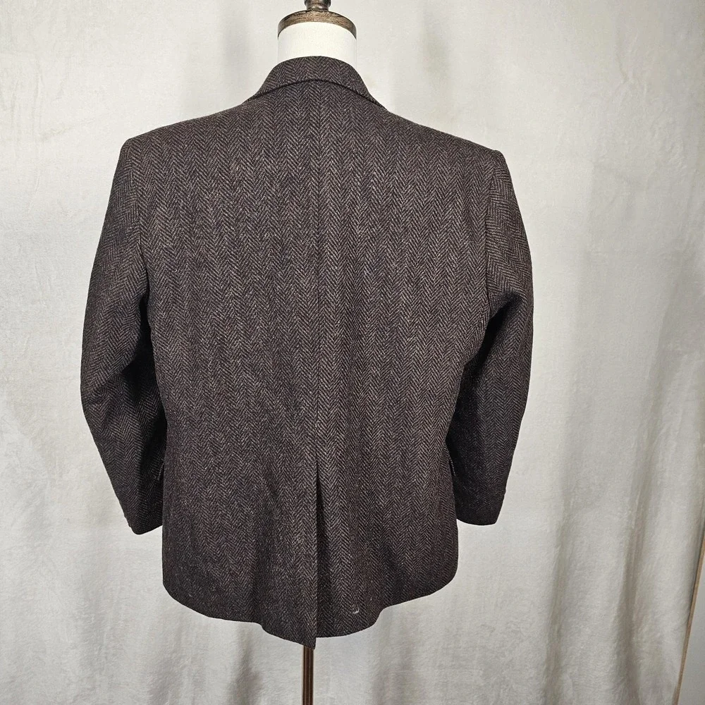 Vintage WFF by Farah Blazer Mens 46R‎ Brown Herringbone Wool Sport Coat USA 90s